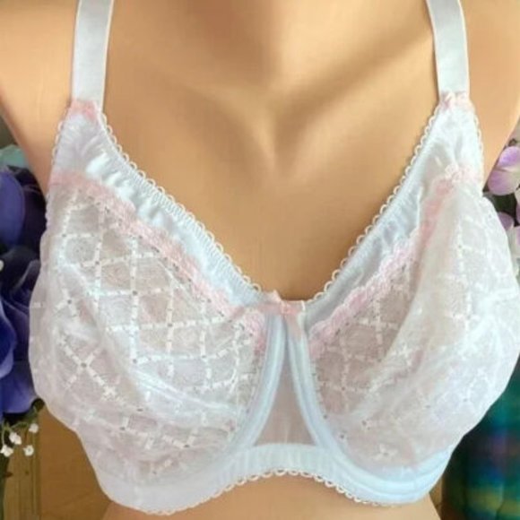 SOLD  Glamorise WONDERWIRE ELEGANCE LACE Bra 36H Cushioned (STRETCH-STRAPS) Wh… - Picture 4 of 9